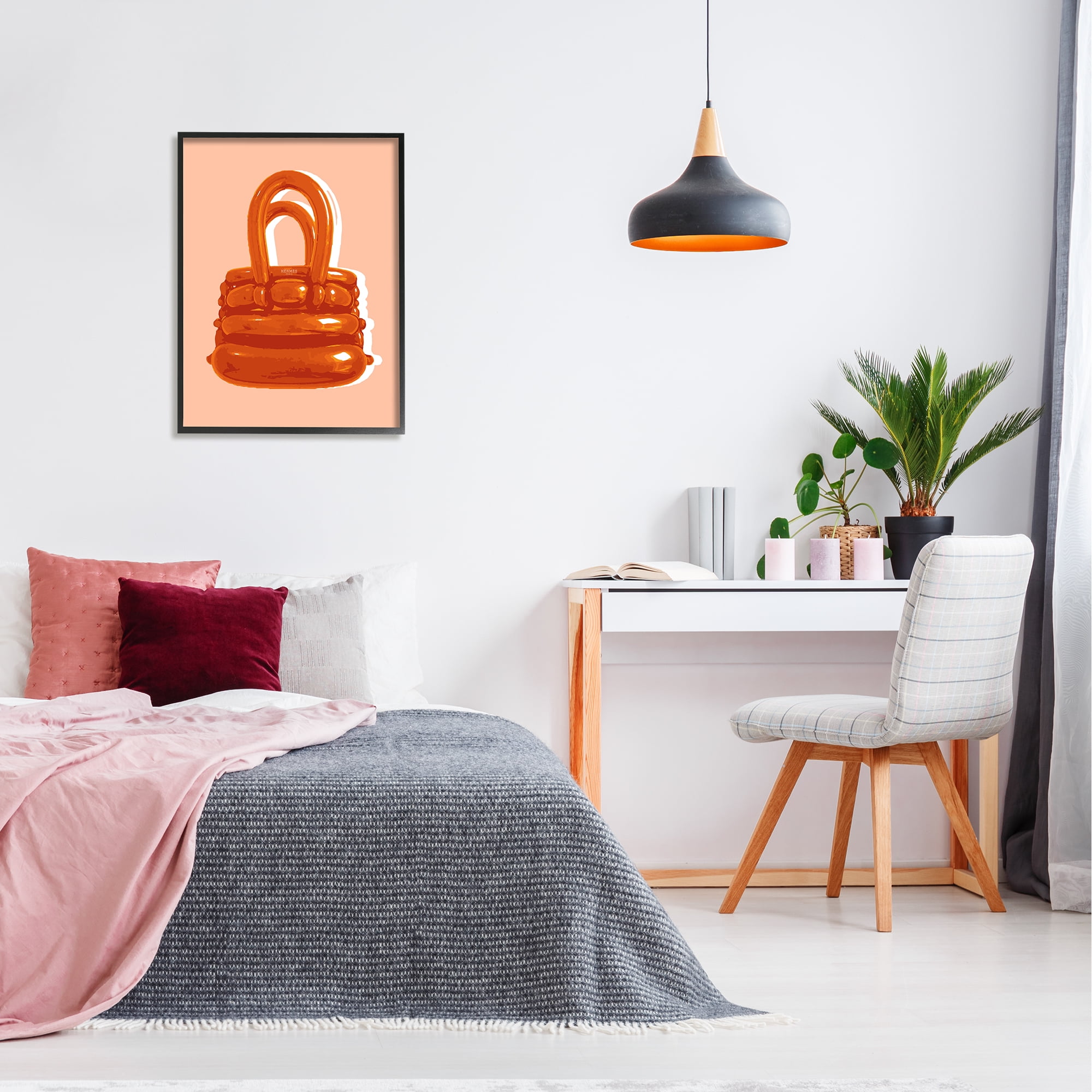 Stupell Industries Orange Modern Purse Abstract Painting Black Framed Art Print Wall Art, 24 x 30