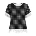 thumbnail image 4 of Uootdi Beach Tops for Women Crew Neck Short Sleeve Fringe Trim Cuff And Hem Polka Dot Print Soft Knit Boho Tops for Women Loose Fit Beach Vacation Lightweight Airy Womens Tees, 4 of 6