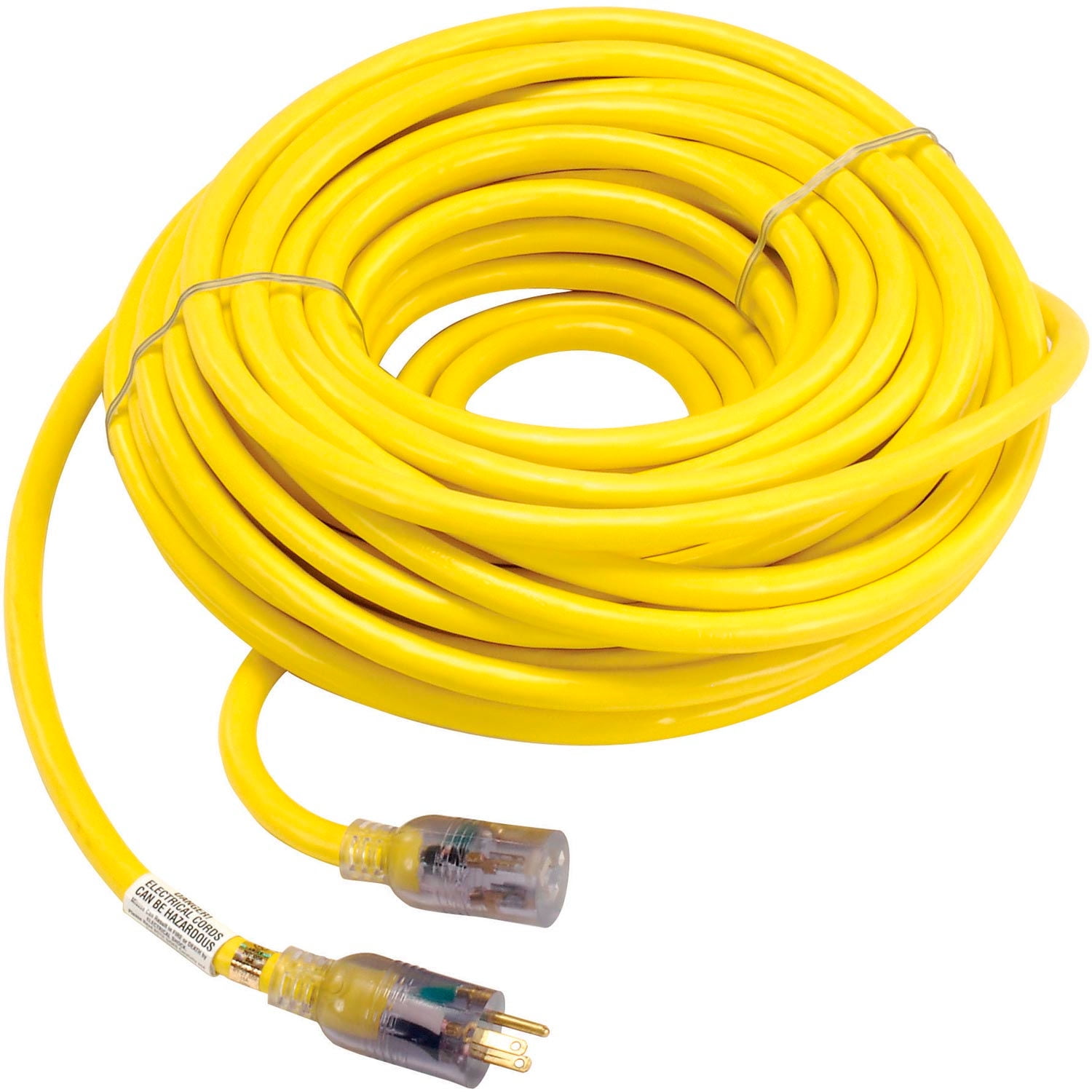 USW 100-Foot 10/3 Heavy-Duty Yellow Extension Cord with Lighted Plug – High-Visibility, Flexible Vinyl Jacket, 15 Amp, SJTW, Outdoor/Indoor Use
