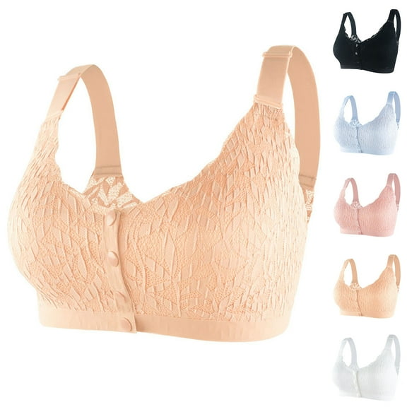 Otvok Womens Comfortable Soft Solid Color Front Open Button Underwear Plus Size Bra Secondary Breast