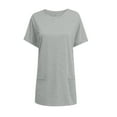 thumbnail image 3 of Womens T Shirts Summer Tops 2025 Solid Color Short Sleeve Crewneck Long Tees with Pockets Tshirts Shirts for Women, 3 of 6