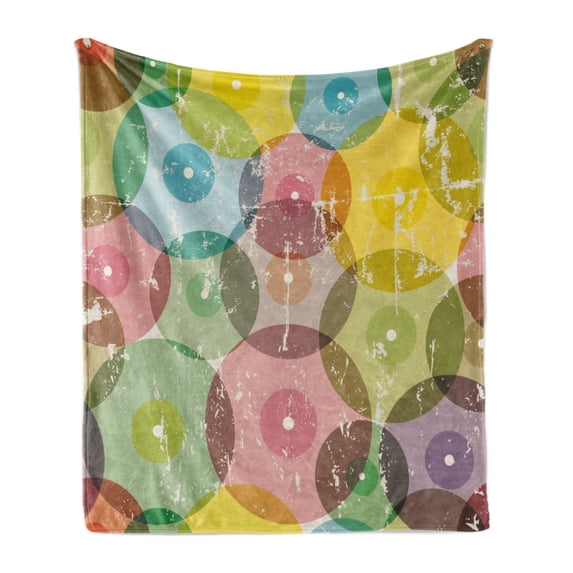 Abstract Soft Flannel Fleece Throw Blanket, Geometrical Image Rounds with Vintage Retro Designwith Rainbow Colors Art Print, Cozy Plush for Indoor and Outdoor Use, 60" x 80", Multicolor, by Ambesonne