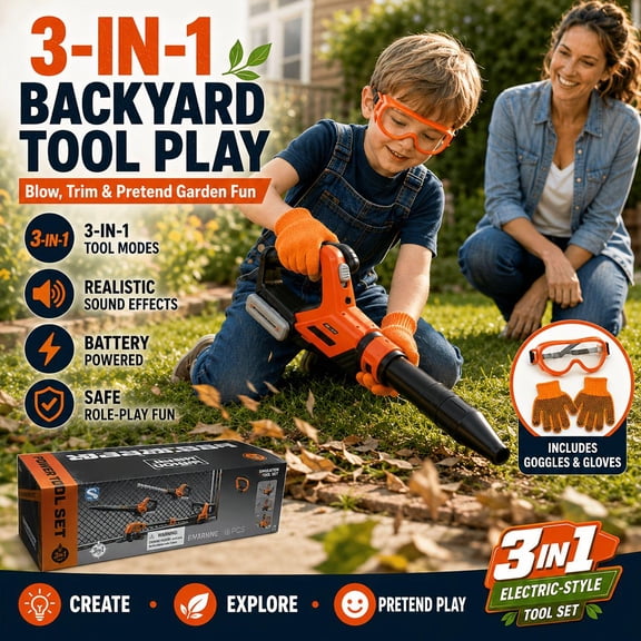 This 3-in-1 electric kids gardening tool set provides an exciting way for boys and girls to engage in imaginative outdoor play