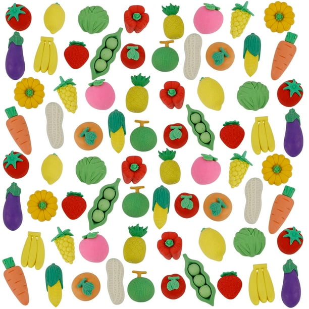 Juego de borradores de lápices y juguetes Clayees, 72 unidades, surtido de frutas y verduras