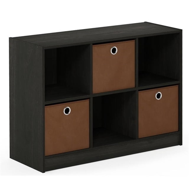 Pemberly Row Engineered Wood 3x2 Bookcase Storage withBins in Espresso/Brown