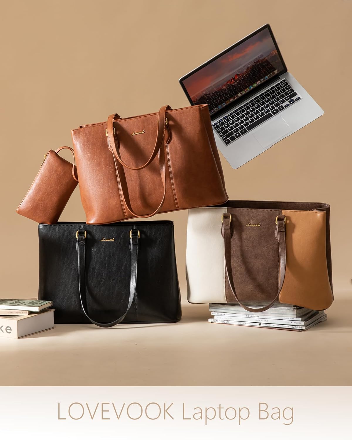 LOVEVOOK Laptop Tote Bag for Women,Work Tote with Wristlet,PU Leather Computer Bag for Teacher,Office, Daily