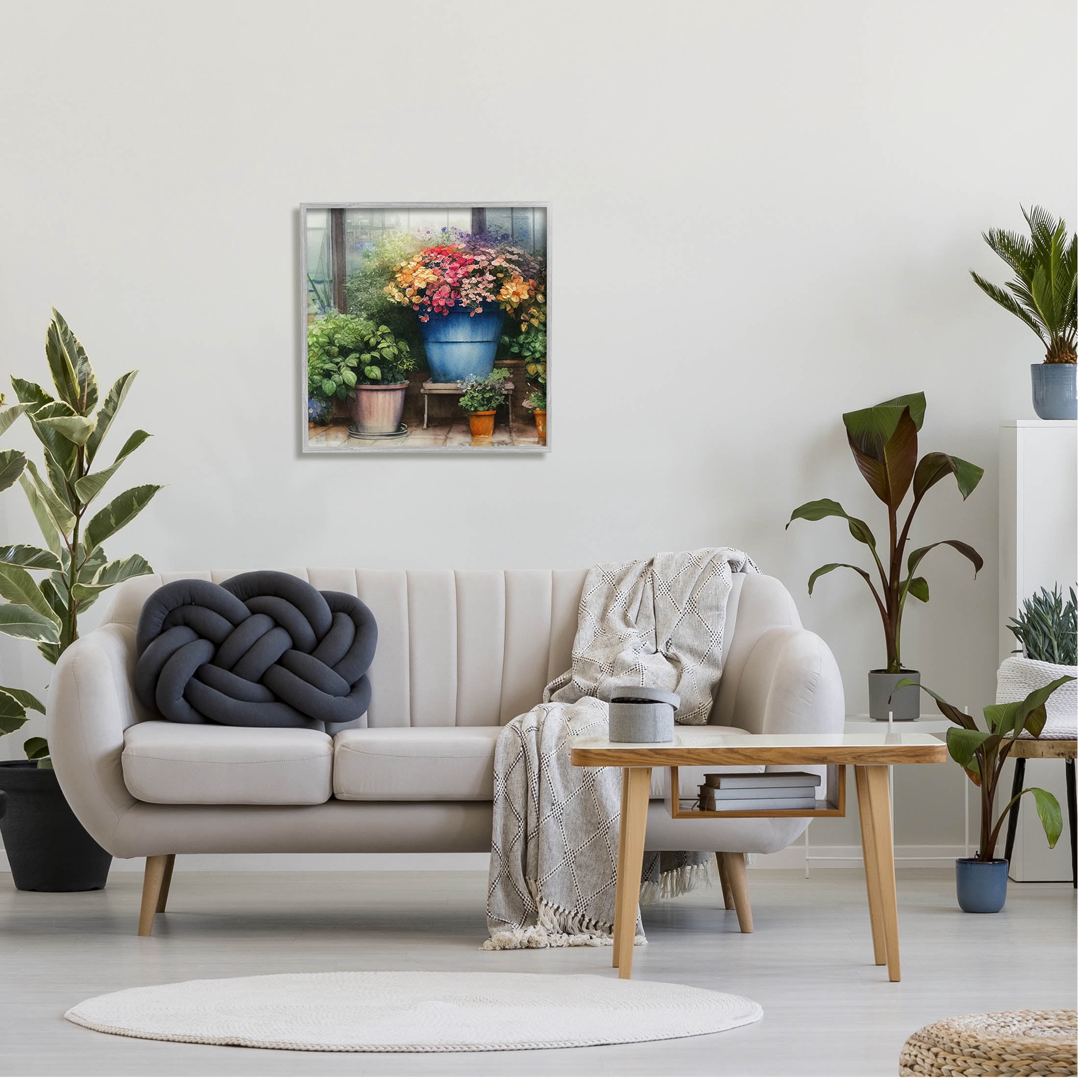 Blooming Flowers Vivid Garden Botanical & Floral Painting Gray Framed Art Print Wall Art
