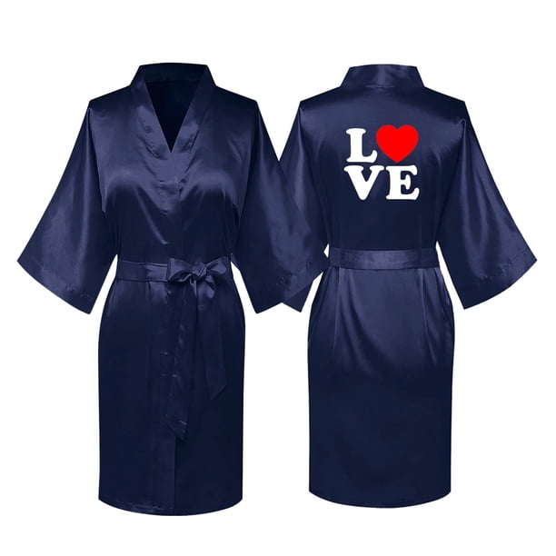 Batas de satén sedoso para mujer, pijama liso con estampado en la espalda, ideal para bodas, fiestas, batas de seda helada, pijamas para el hogar.