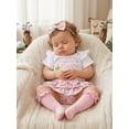 thumbnail image 5 of BemeyourBBs Newborn Baby Girl Golf Outfits Infant Baby Girls Summer Clothes Daddy's Little Golf Buddy Letters Print Short Sleeve Romper Tiered Ruffled Shorts Skirt Set Headband Long Socks, 5 of 9