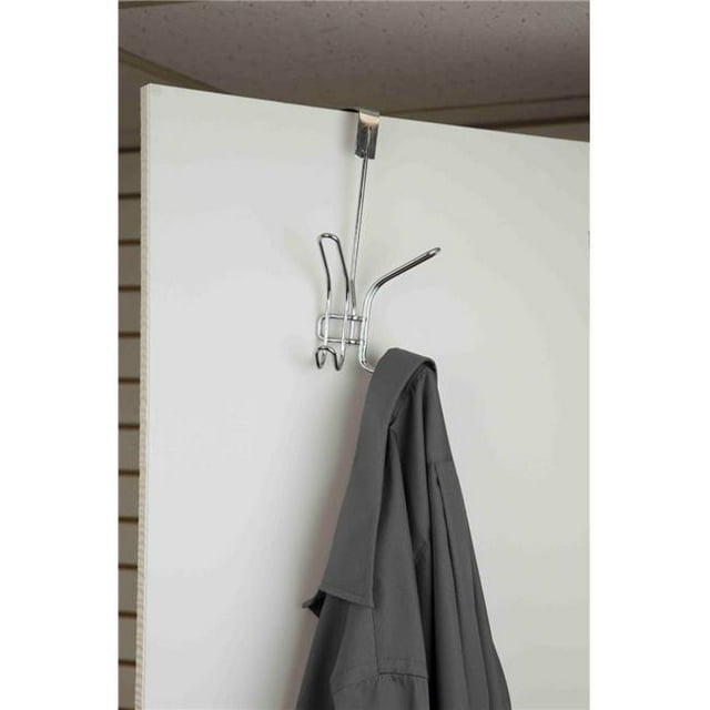 Home Basics DH41248 Double Hook Over the Door Silver Chrome Bathroom Hanger