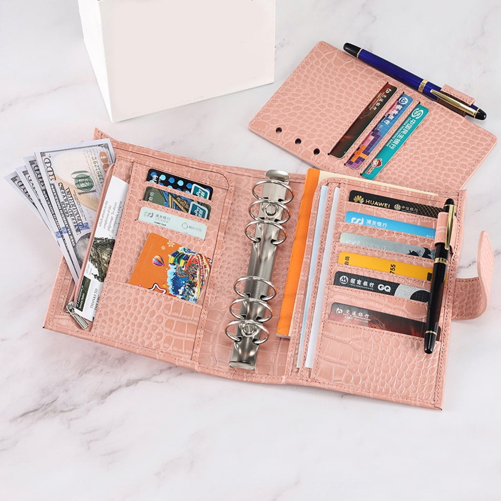 Jesscasday PU Leather Binder Journal Refillable Notebook with Pen Slot Card Holder Receipt Pocket Zippered Cash Bag for Women Men
