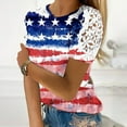 thumbnail image 2 of fartey Women 4th of July Tshirts Lace Trim Short Sleeve Crewneck Tops Tunic Fit American Flag Print Casual Patriotic Gift Shirts, 2 of 5