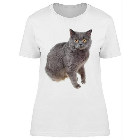 Fluffly Dark Gray British Cat T-Shirt Women -Image by Shutterstock, Female Large