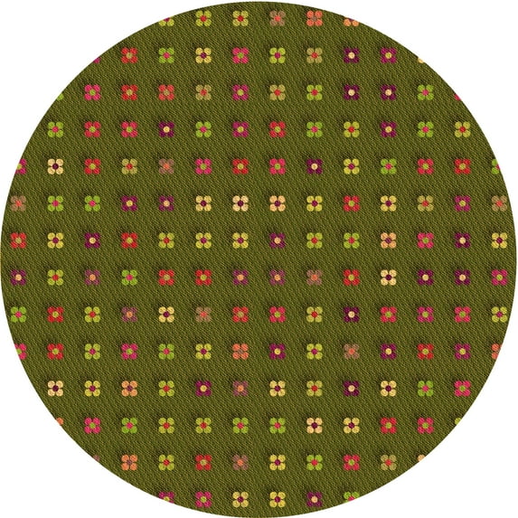 Ahgly Company Machine Washable Indoor Square Transitional Dark Yellow Green Area Rugs, 3' Square