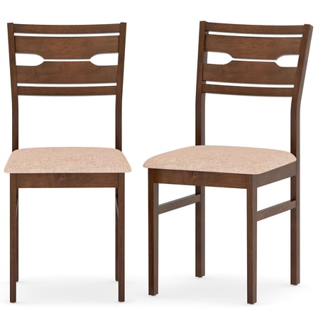 Gymax Dining Chair Set of 2 w/ Rubber Wood Frame Padded Seat Curved Backrest