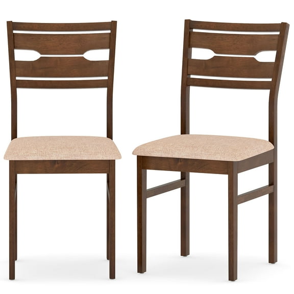 Gymax Dining Chair Set of 2 w/ Rubber Wood Frame Padded Seat Curved Backrest
