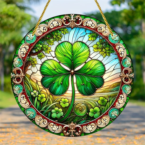 Colgante De Vacaciones Colgante atrapasol de trébol del Día de San Patricio, 1 pieza de adorno colgante verde para ventana, jardín, decoración navideña Rkxzt