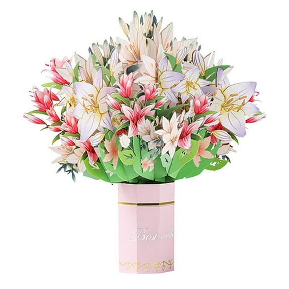 -Up Mothers Day Cards for Mom,Lily Holding Flowers for Women,B