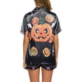 thumbnail image 5 of TTUHYWXI Halloween Pajamas Women Pumpkin Ghost Graphic 2 Piece Sleepwear Short Sleeve Button Shirt Pjs Shorts Set (Black, XL), 5 of 9
