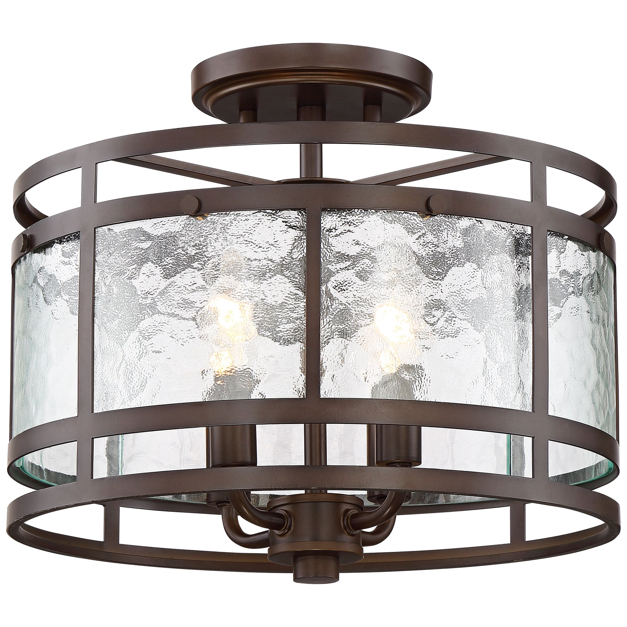 Franklin Iron Works Elwood Modern Ceiling Light Semi Flush Mount Fixture 13 1/4" Wide Oil Rubbed Bronze 4-Light Water Glass Drum Shade for Bedroom