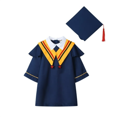 

Girls Summer Outfit Toddler Clothes Set Suit Kindergarten Children Graduation Stage Performance Gown With Hat Yellow 180