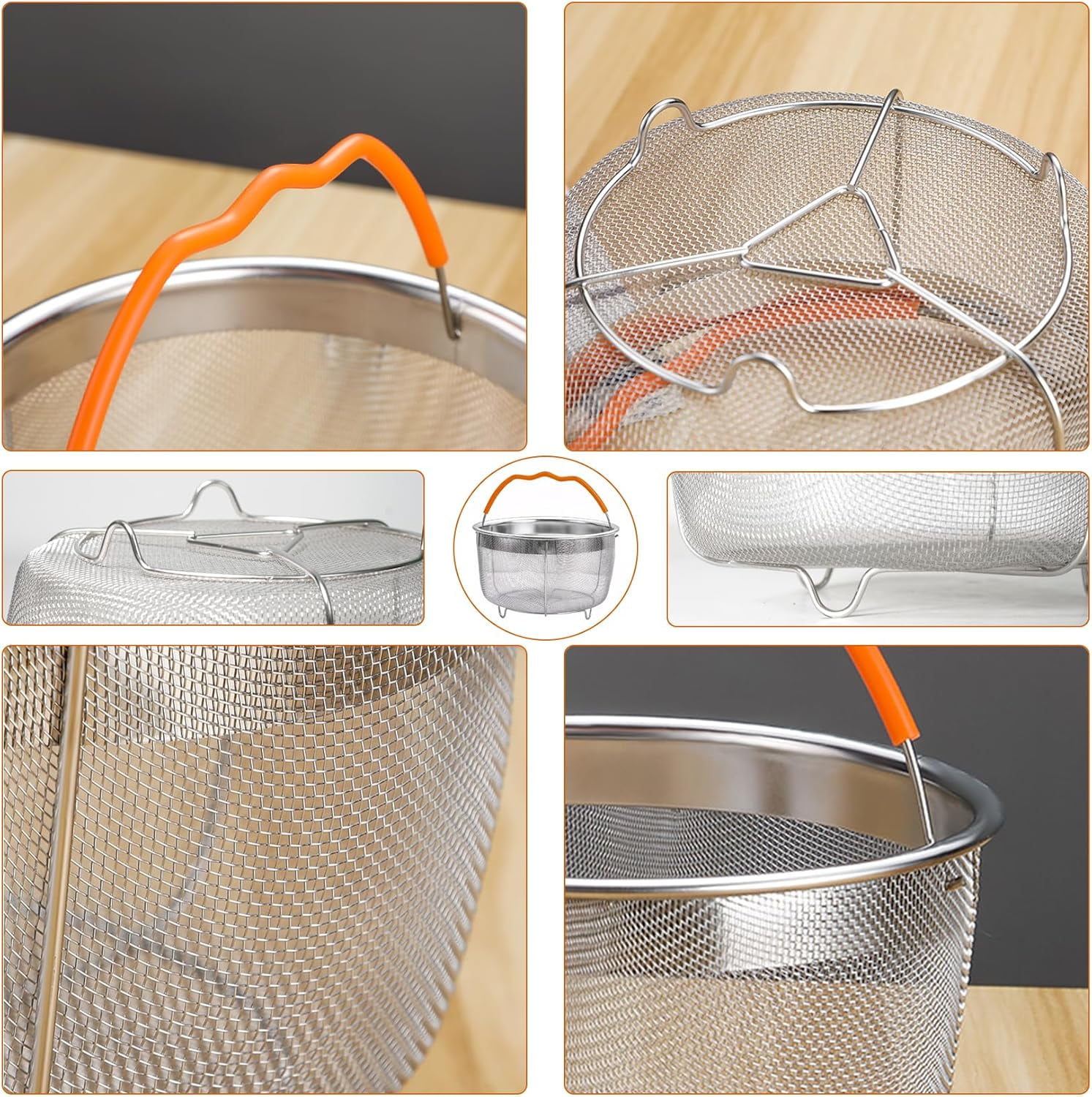 Steamer Basket for Instant Pot Accessories 6 & 8 Qt - Stainless Steel Mesh Strainer and Colander for Kitchen - Vegetable Steamer Insert with Handle for Cooking Broccoli, Eggs, Pasta - Silver