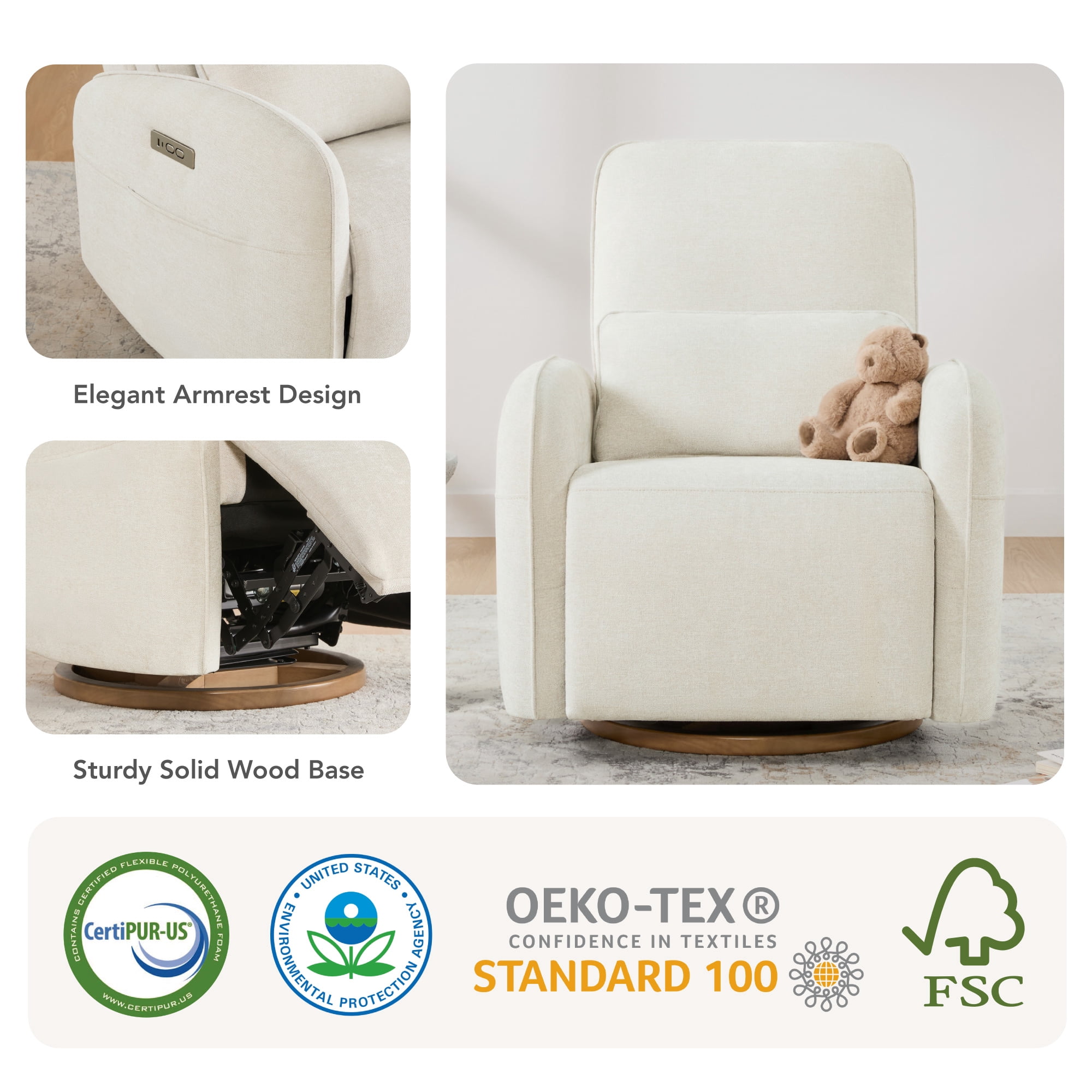 Spruce & Spring Power Swivel Nursery Glider with Lumbar Pillow and Charging Port for Living Room, Linen