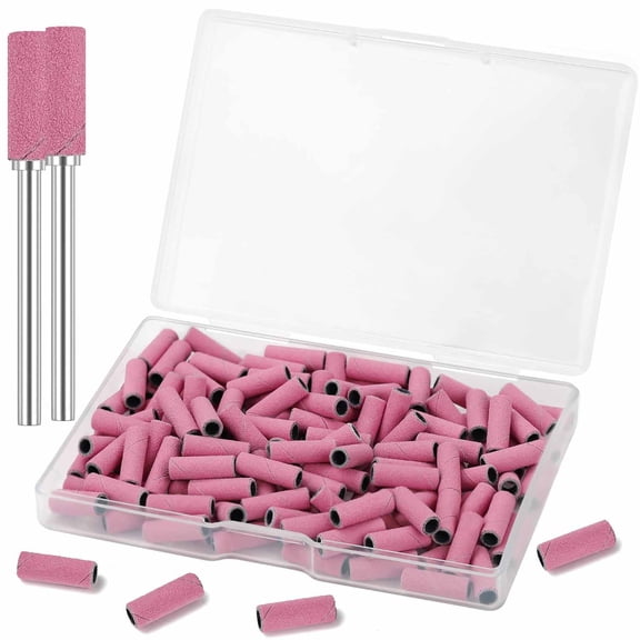 KASIU 100 Pcs Small Sanding Bands Nail Drill Bit,240 Grit Sanding Bands for Nail Drill with 3.1Mm Mandrel Bit for Acrylic Nails Gel Manicures Sanding Bands for Nail Drill (Pink)