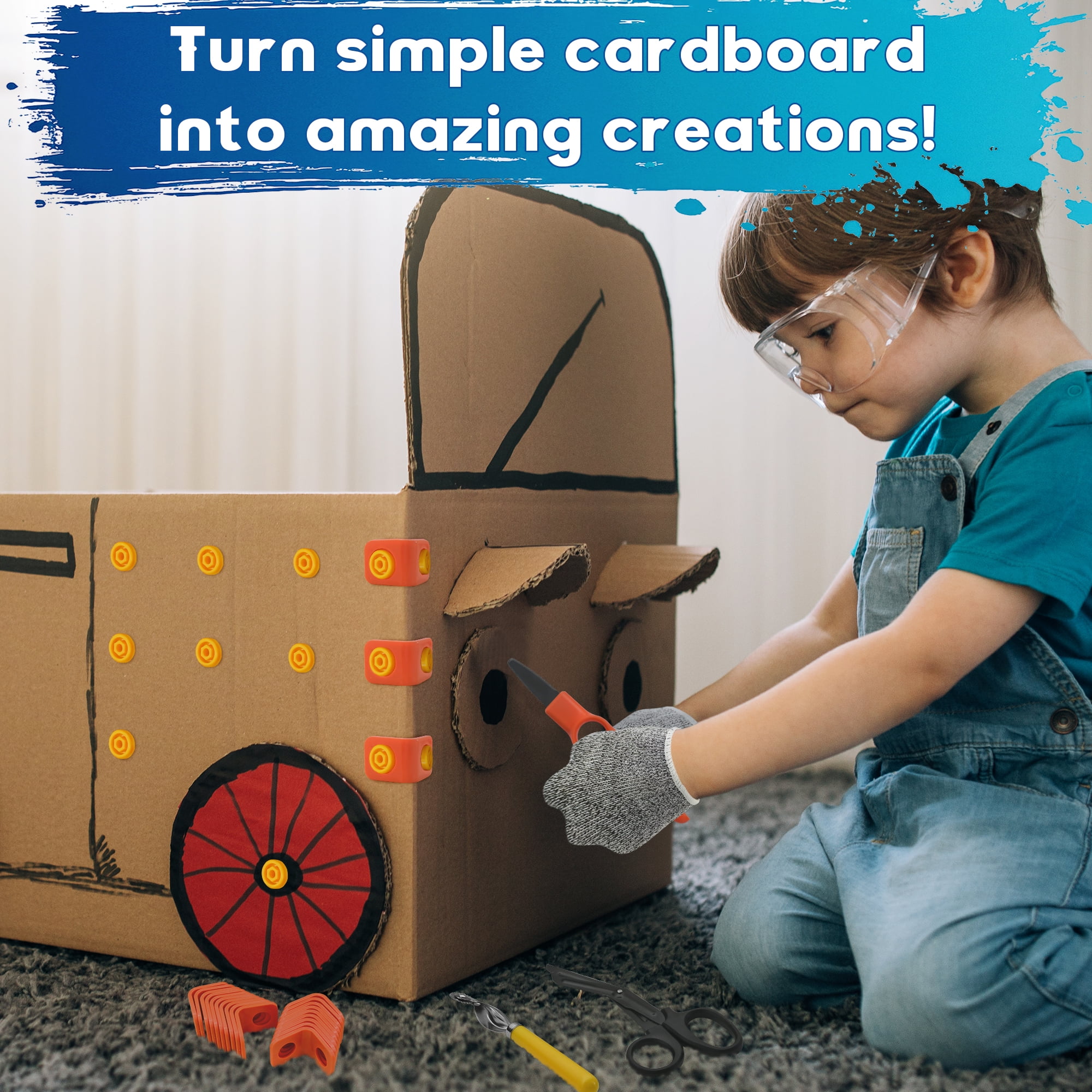 Cardboard Construction Kit - 150 Pcs Cutting Tools for Kids with Safe Cutter and Screws, STEM Educational Toys Gift for DIY Projects for Boys and Girls Aged 6+