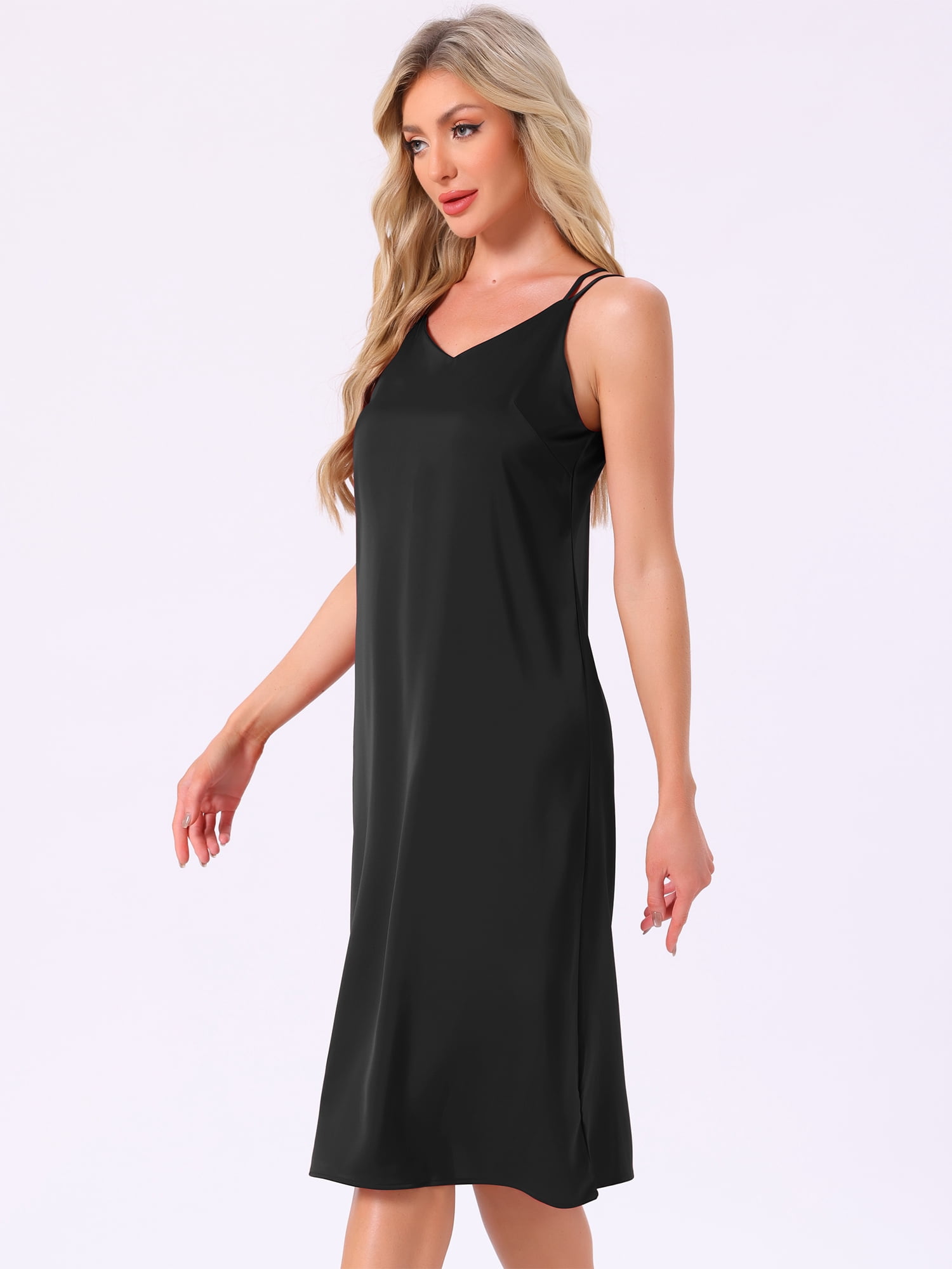 DARING DIVA Women's Sleeveless Double Spaghetti Strap V Neck Nightgown 2XL Black