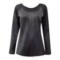 thumbnail image 4 of Long Sleeve Shirts for Women Solid Color V-Neck Blouses Casual Fall Tops Diamond-Studded Knitted Tunic Tees (Black L), 4 of 5