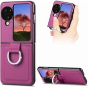 for Oppo Find N3 Flip Case with Ring, Slim PU Leather Protective Cover Phone Case Oppo Find N3 Flip ZH Black