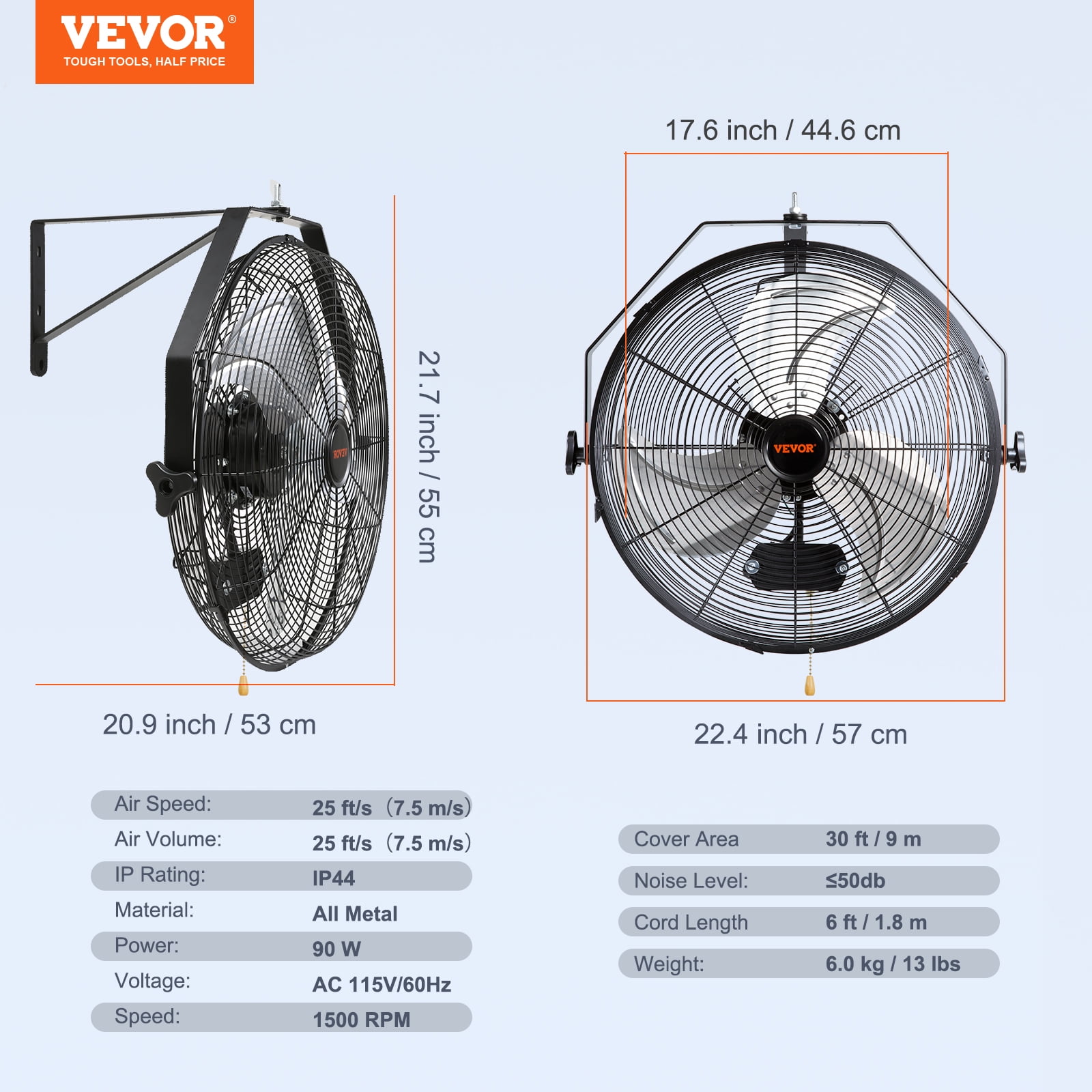 VEVOR Wall Mount Fan, 18 Inch,3-speed High Velocity Max. 4150 CFM, Waterproof Oscillating Industrial Wall Fan, Commercial or Residential for Warehouse, Greenhouse, Workshop, Patio, Black, ETL Listed