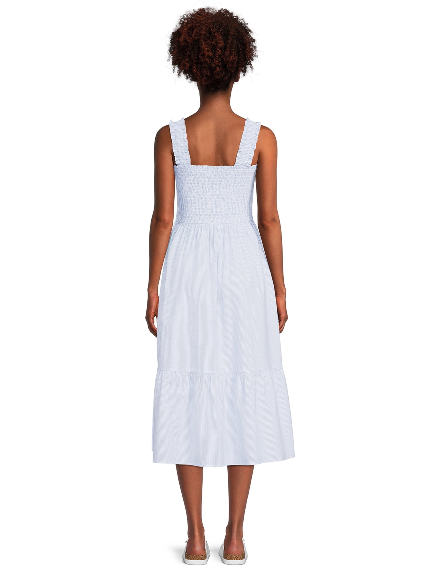 Time and Tru Women's Smocked Midi Dress with Ruffle Straps - Walmart.com