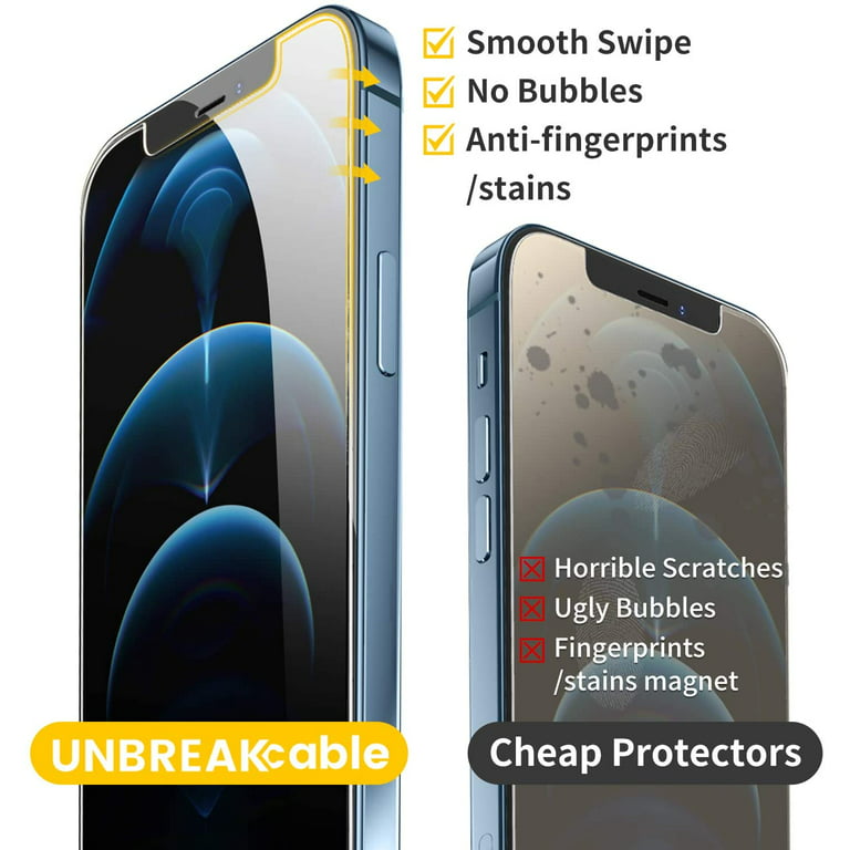 UNBREAKcable 3-Pack Screen Protector for iPhone 12 / iPhone 12 Pro, Double  Shatterproof Tempered Glass [Easy Installation] [9H Hardness] [99.99% HD