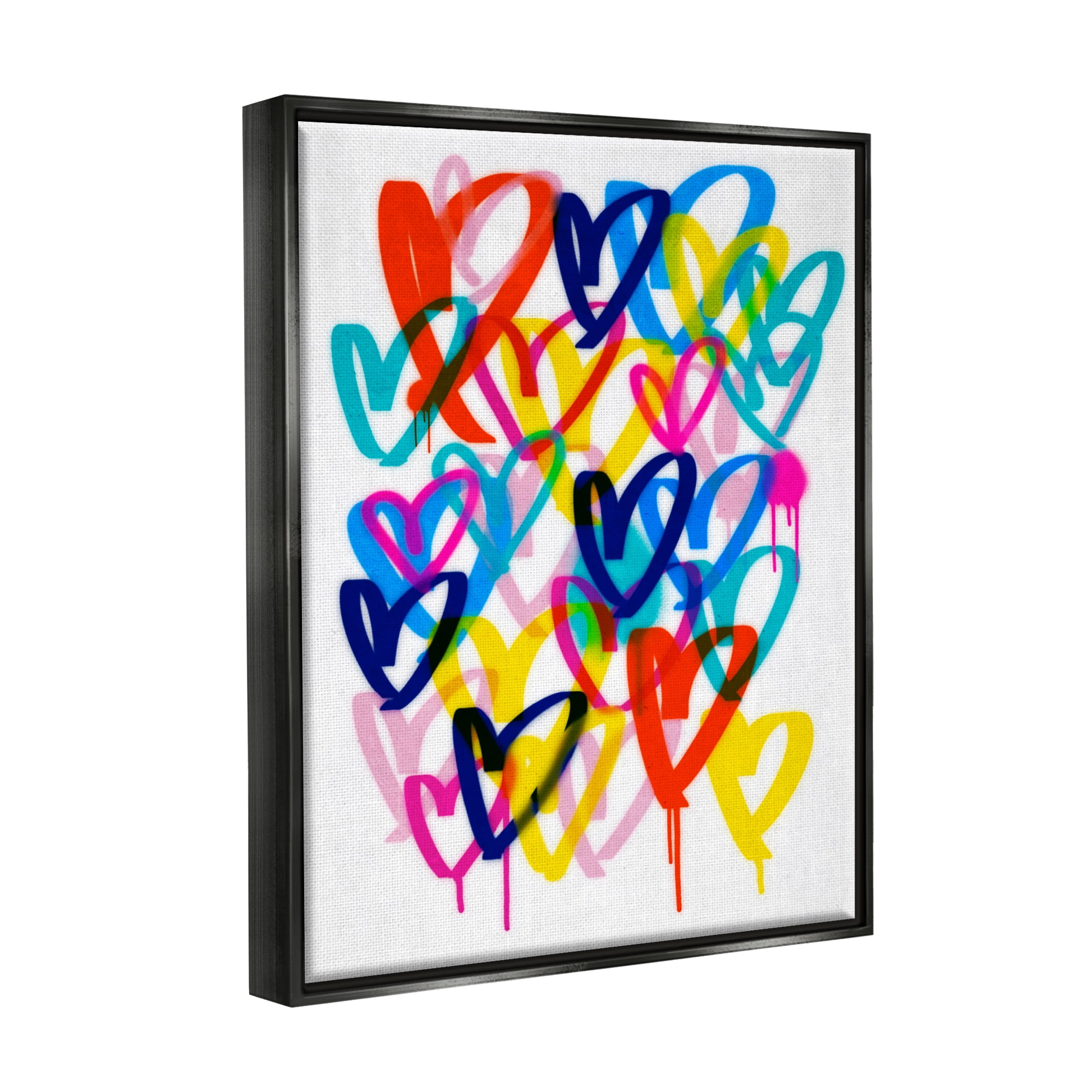 Stupell Industries Hearts with Paint Drip Abstract Painting Black Floater Framed Canvas Art Print Wall Art, 17 x 21