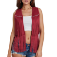 thumbnail image 3 of Gilet à Franges Femme Années 70 Hippie Faux Suède Rivets Sans Manches Gilet Ouvert Boho Western Veste Cardigan Rouge m, 3 of 7