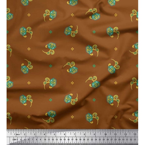Soimoi Satin Silk Fabric Square & Floral Artistic Print Fabric by the Yard 42 Inch Wide