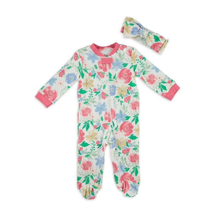 Chick Pea Baby Girl 2 PC Footed Coverall Set, Sizes Newborn9 Months