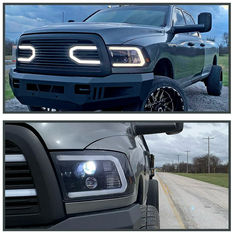 Led Headlights Ram 1500 Black LED Tube Projector Headlights For 2009-2018 Dodge Ram 1500 - Pair With Turn Signal DTMOTO Ram Headlight Pair - Foto 3