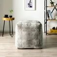thumbnail image 2 of LR Home Square Gray Ultra-Soft Velvet Medallion Pouf Ottoman, 18" H x 18" W, 2 of 8