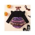 thumbnail image 3 of hirigin Baby Girls Halloween Romper Set, Long Sleeve Patchwork Pumpkin Print Bodysuit with Hairband, 3 of 9