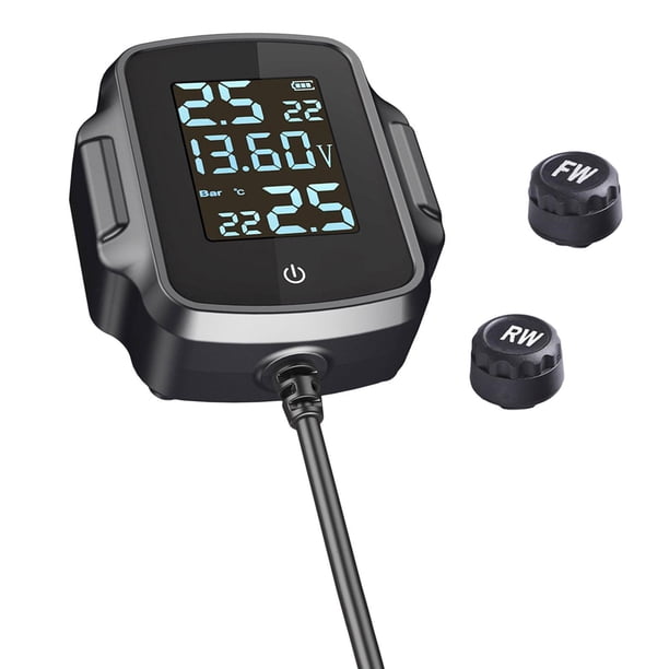 Medidor Digital Zulema Sistema de Monitoreo de Neumáticos para Motocicleta con 2 Sensores Externos USB QC 3.0