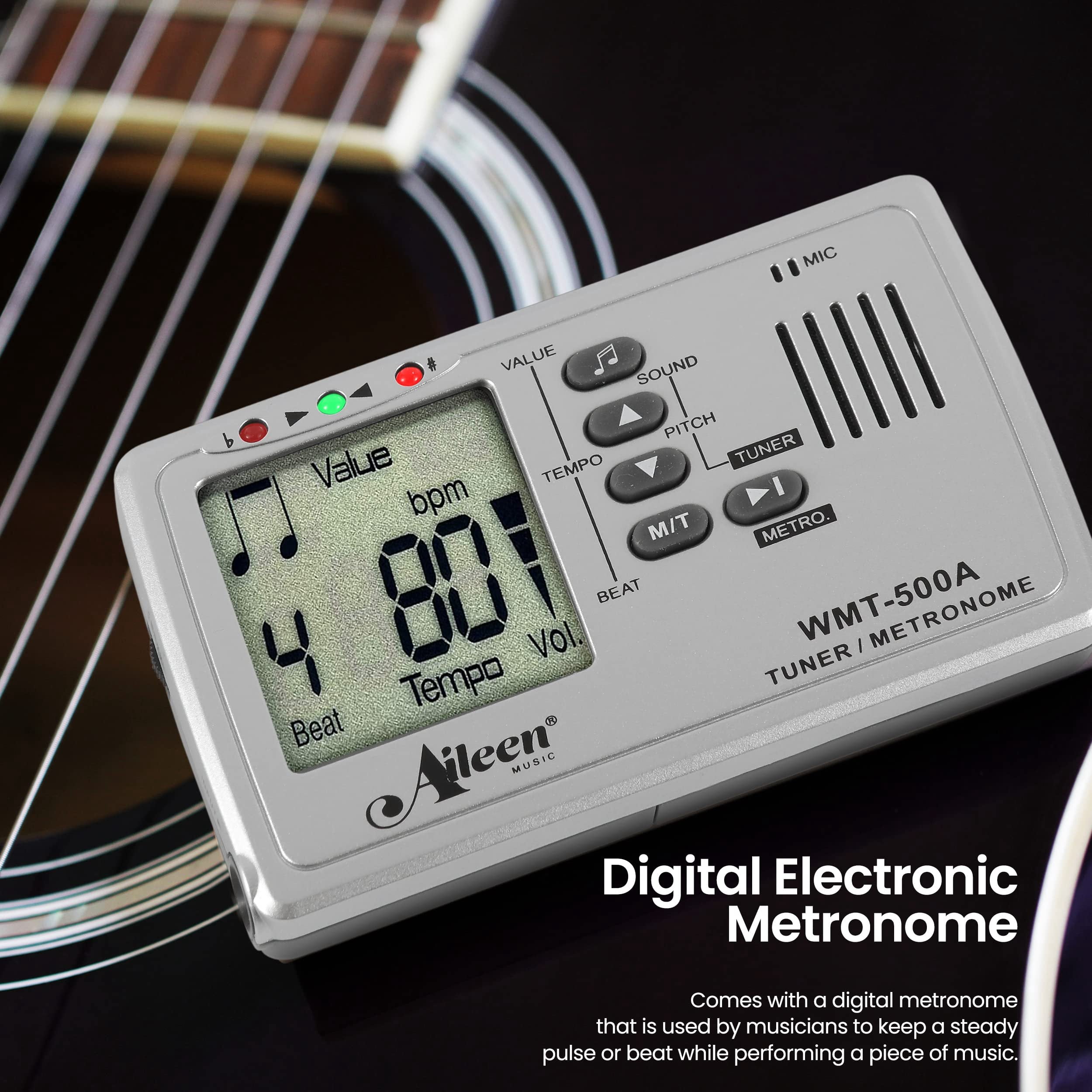 Pyle Classic Guitar Accessory Kit - Full Set of Replacement Nylon Strings, Plastic Capo, Digital Electronic Metronome, and Cleaning Cloth