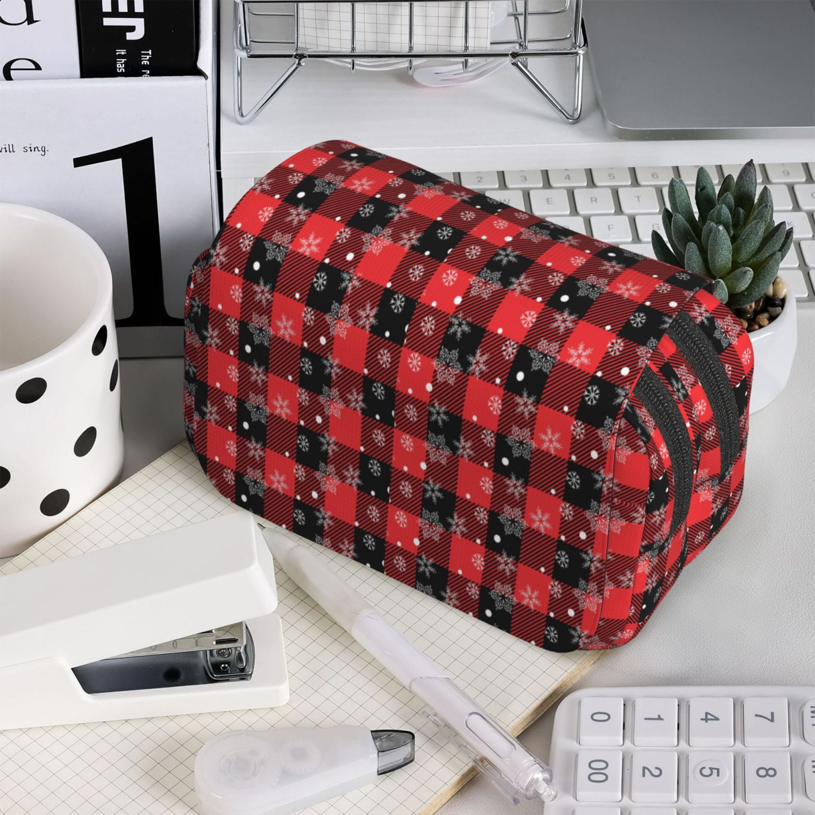 Rateoe Christmas With Snowflakes Pattern Double Clamshell Pen Case, Storage Organizer with Two Zipper Compartments– Holds Up to 50 Pencils & Pens