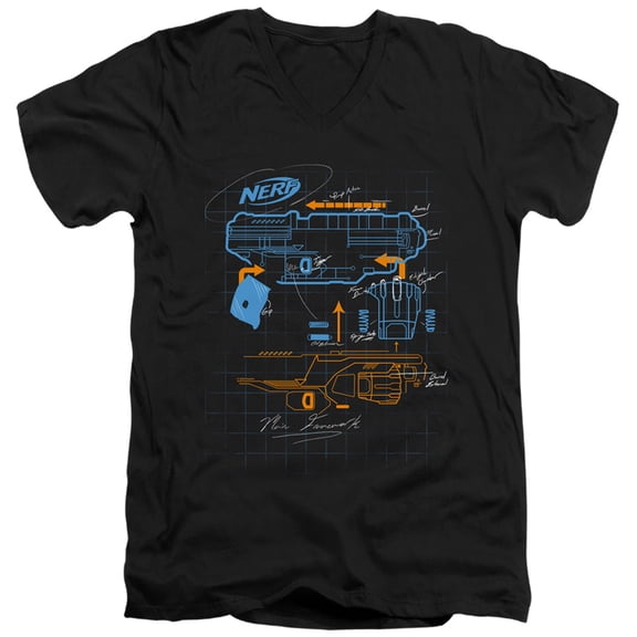 Nerf Deconstructed Nerf Gun S/S Adult V-Neck T-Shirt 30/1 T-Shirt Black