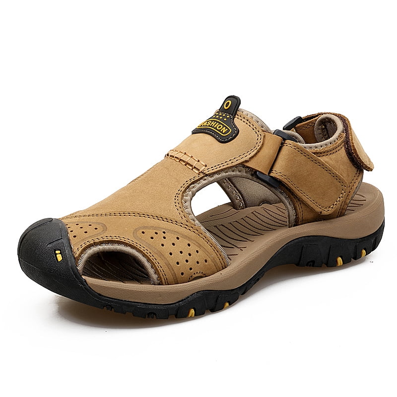 Men's Summer Hiking Leather Sandals Wading Closed Toe Fisherman Soft Beach Shoes 