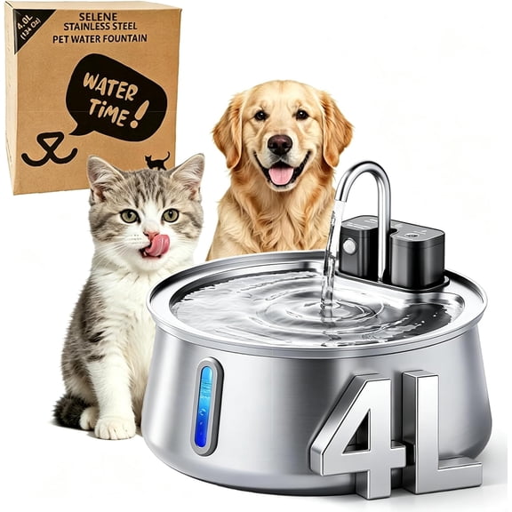 Selene Dog Water Fountain, 4.0L/135oz Large Automatic Pet Water Dispenser with 4000mAh Battery (60-Day Runtime), 3 Working Modes & 25dB Ultra Quiet,for Cats and Dogs
