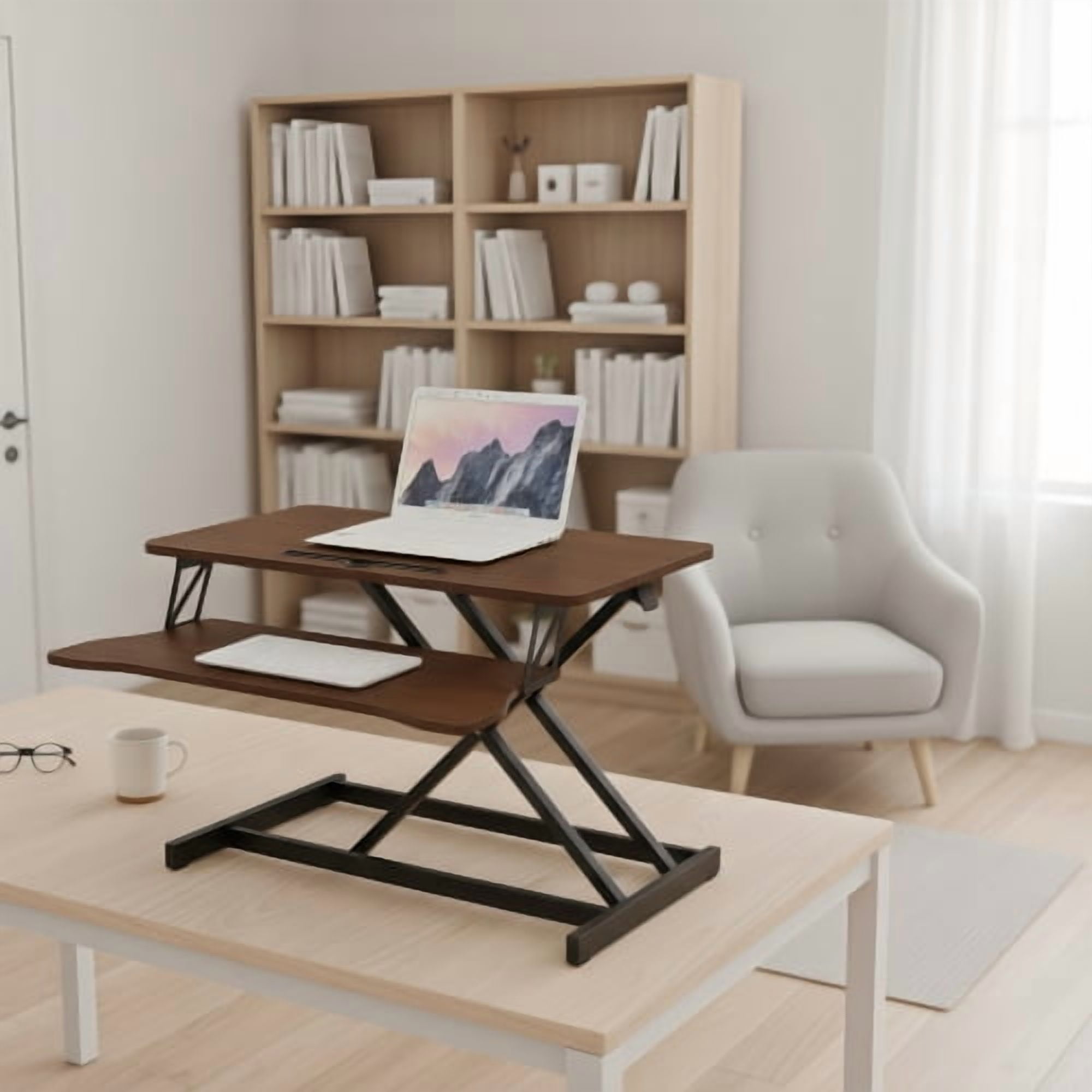 32 Inch Desk Converter, Height Adjustable Sit to Stand Riser, Dual Monitor and Laptop Workstation with Wide Keyboard Tray, Standing Computer Desk, WHITE