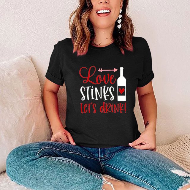 Cadeau de Saint-Valentin pour Femmes Mode Col Rond Imprimé T-shirt à Manches Courtes Décontracté Ample Hauts